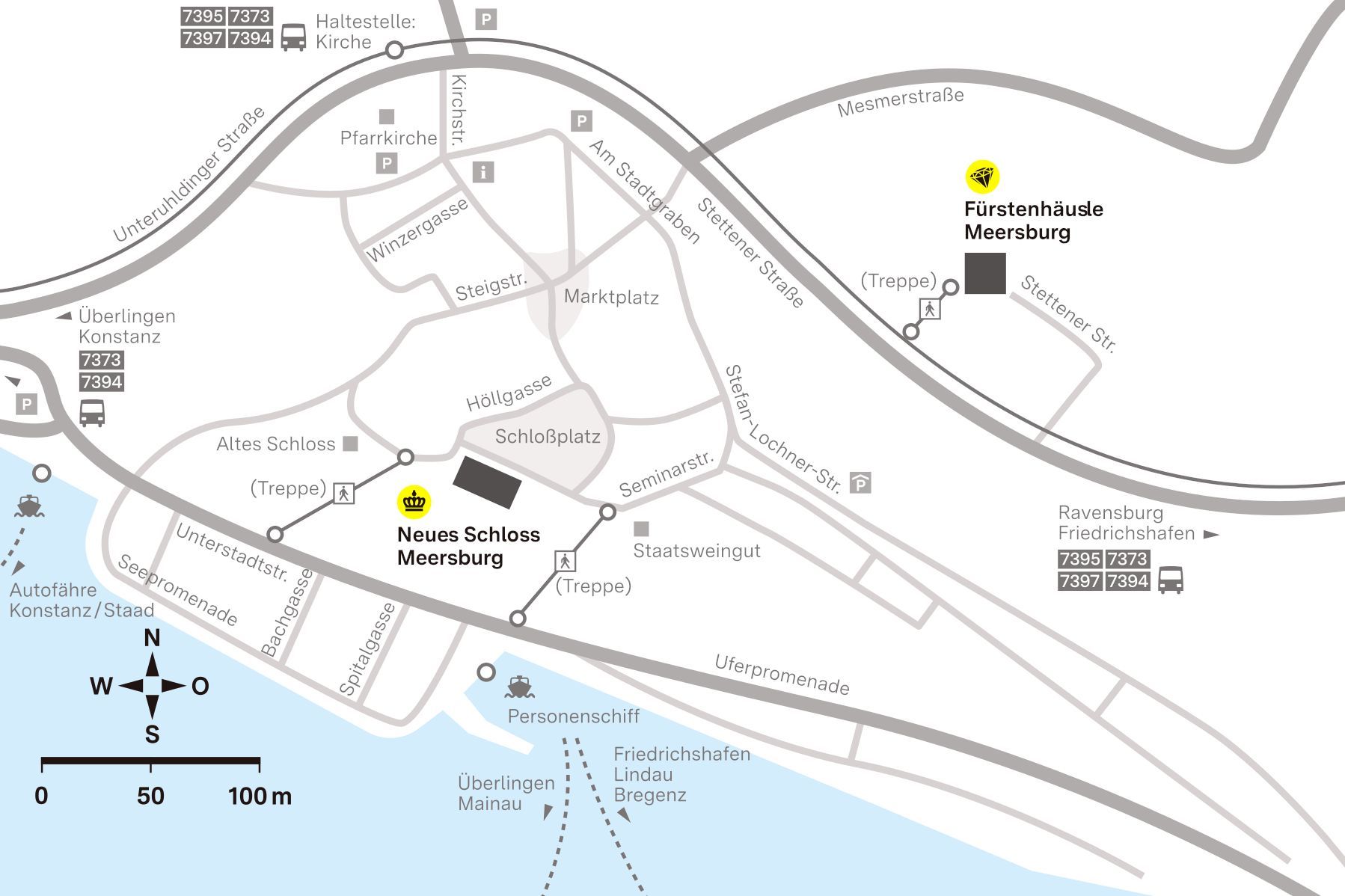 Anfahrtsskizze zum Neuen Schloss und Fürstenhäusle Meersburg